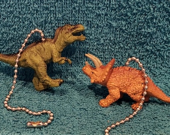 Handmade T-Rex & Triceratops Light/Fan Pull Set – Dinosaur Decor