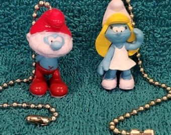 Smurf handmade custom Light Pull and Fan Pull Set - Smurf Decor