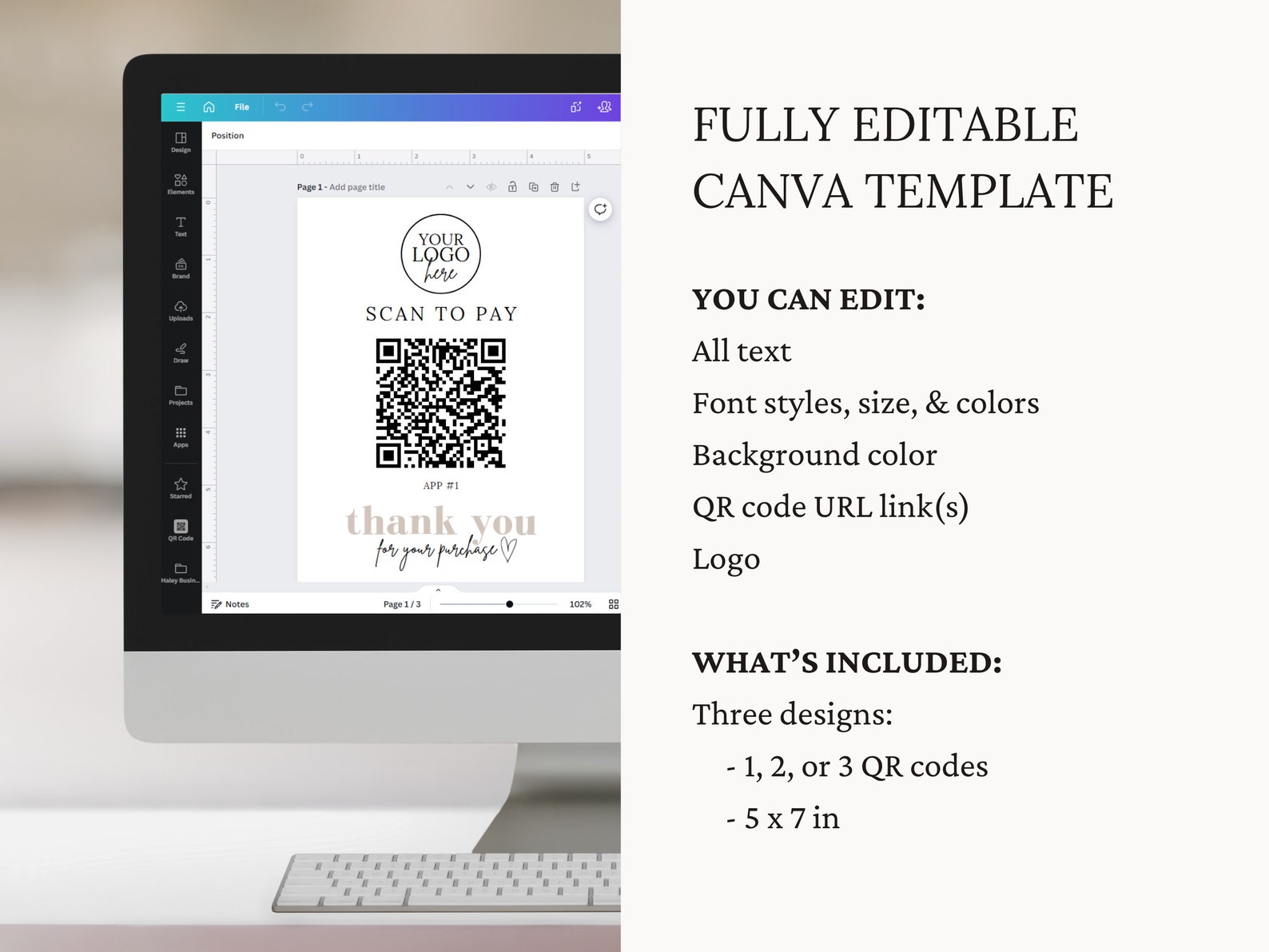 Scan to Pay QR Code Sign, Editable Canva Template, Small Business Scan ...