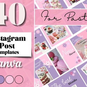 Customizable Canva Templates for Bakery - Showcase Your Sweets in Style on Instagram /Instagram Post Post Ig pink  purple / Digital Product