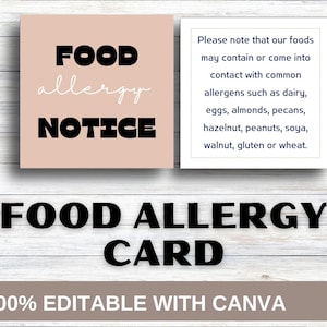 Editable Allergen Card | Food Allergies Cards | Free Canva Template | Food allergy notice | Allergen Cards for| Allergen card for desserts.