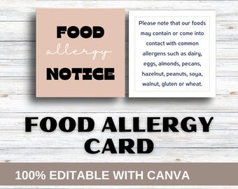 Editable Allergen Card | Food Allergies Cards | Free Canva Template | Food allergy notice | Allergen Cards for| Allergen card for desserts.