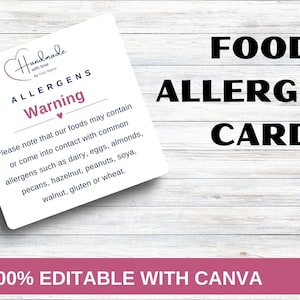 Editable Allergen Cards, Food Allergies Cards, Free Canva Template, Food Allergy Notice, Allergen Cards for Desserts.
