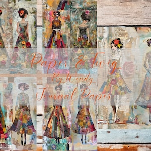 Tall Lady Scrap Papers Textile Mixed Media Collage Half Paper Junk Journal Scrabooking Crafting Digital Papers