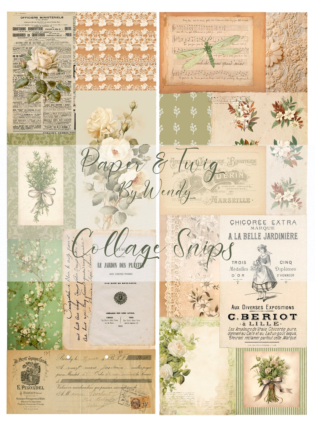 Vintage Aged Mixed Media Scrapbook Crafting Junk Journal Collage ...