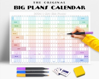 2024 Big Plans Calendar - Giant Wall Planner w/ Dry Erase Markers - See the Year at a Glance - Big Annual Desk Calendar Laminated Poster