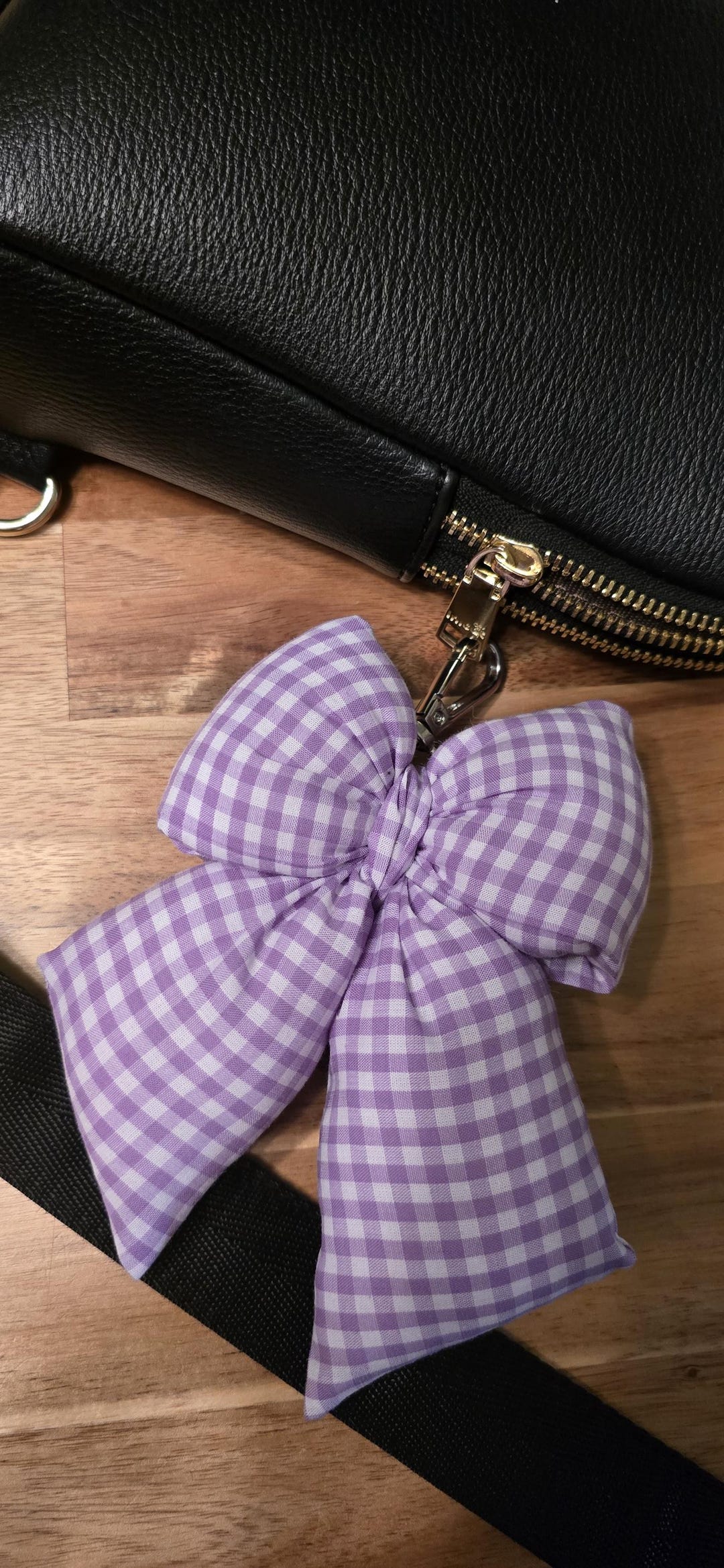 Lavender Gingham Bow Keychain | Handmade Fabric Bag Charm - Etsy
