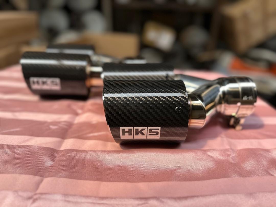 HKS Carbon fiber glossy black twin tip double exhaust tip