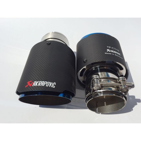 AKRAPOVIC 3,5" 4" MATTE Carbon Blue pour tuyau d'échappement de voiture, embout en acier inoxydable avec clip en acier inoxydable