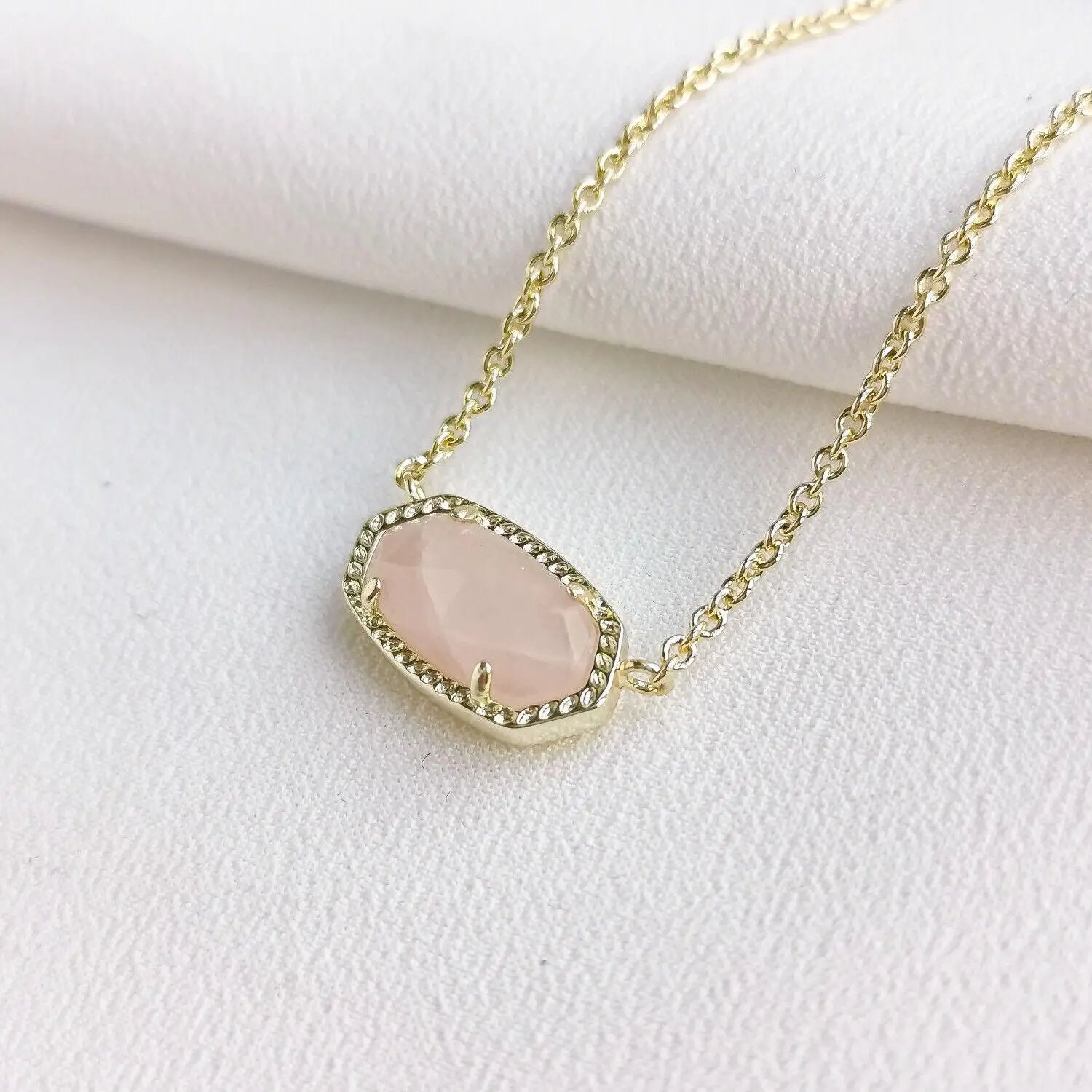 Elisa Gold Pendant Necklace in Rose Quartz - Etsy