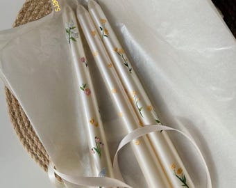 Personalized Wedding Unity Candle Set of 2: Handmade Floral Taper Candles