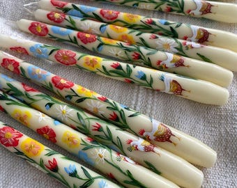 Set of 2 hand painted taper candle |kitchen dinner decorations |garden party candle | garden decorating | balcony decoration|gift for her