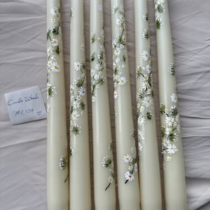 ウェディングデイジー柄テーパーキャンドル2個セット：パーソナライズされたユニティセット