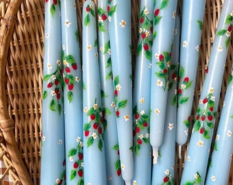 Handbemalte Erdbeer-, Zitronen- und Blumenkerzen - Frühlings- und Osterdekor