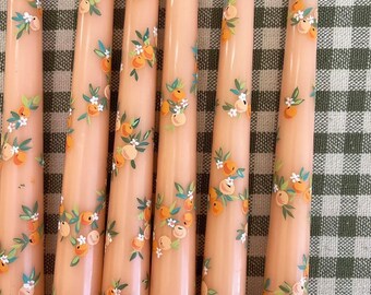 Set of 2 happy eastern taper candle. Lemon pattern taper candle. Sweet home decor. Kitchen table decor. Peachy pattern taper candle