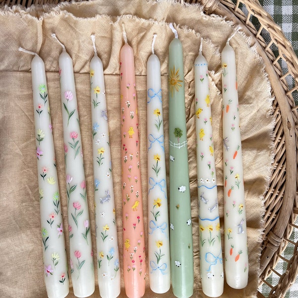 Set of 2 Easter taper candle. Happy eastern taper candle. Wedding decor taper candle. Hand painter taper candle. Home decor taper candle