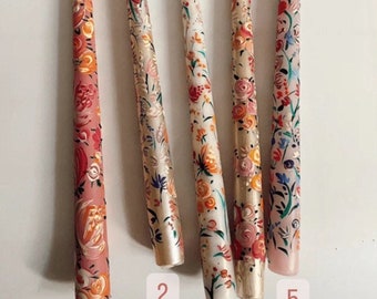 Set of 2 flowers pattern taper candle | vintages pattern table candle |  Vintage gift candle | vintage home decor | Vintage candle decor