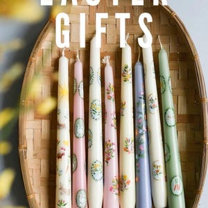 Set of 2 Hand Painted Easter Taper Candles: Bunny & Chick