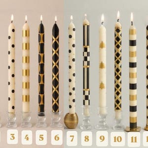 Set of 2 Christmas Black and White Spiral Taper Candles - Mackenzie Design