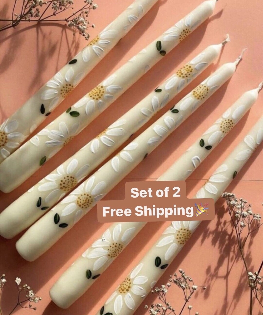 Daisy Pattern Taper Candles - Set of 2 - Spring Decor - Etsy