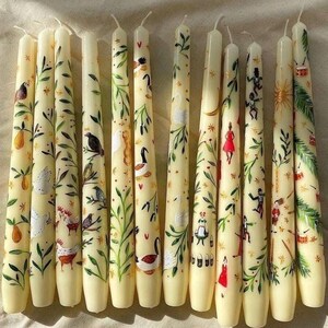 Set of 2 festival hand painted taper candle