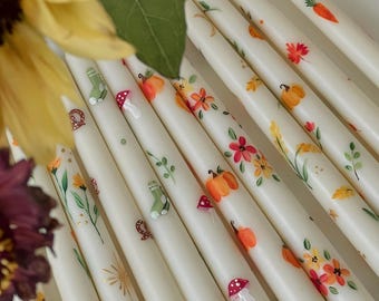 Set of 2 autumn pattern taper candle. Autumn’s pattern table decor candle. Leaf pattern gift candle. Pumpkin pattern decor. Sweet home decor