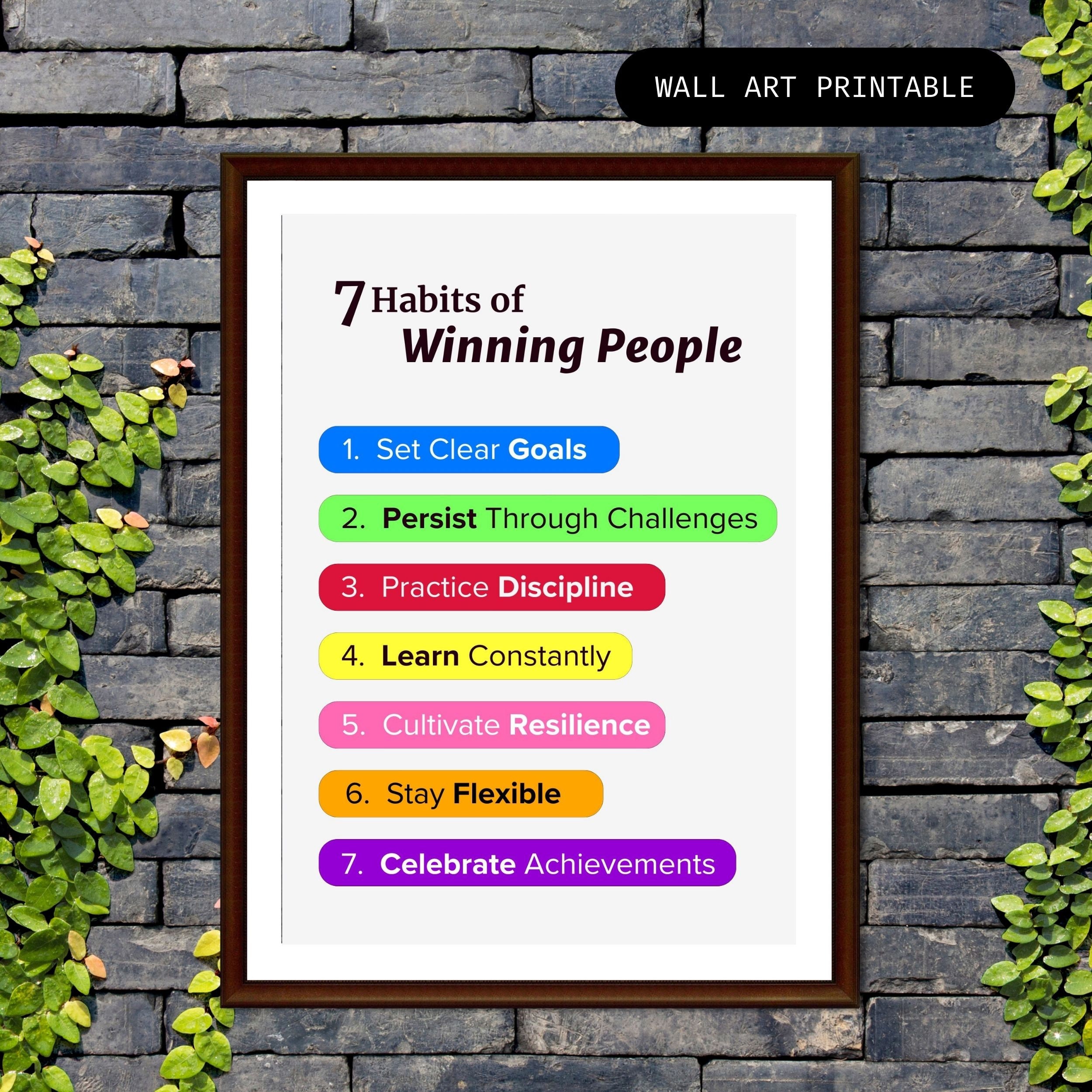 7 Habits of Winning People Print Motivational Poster Printable Wall Art ...