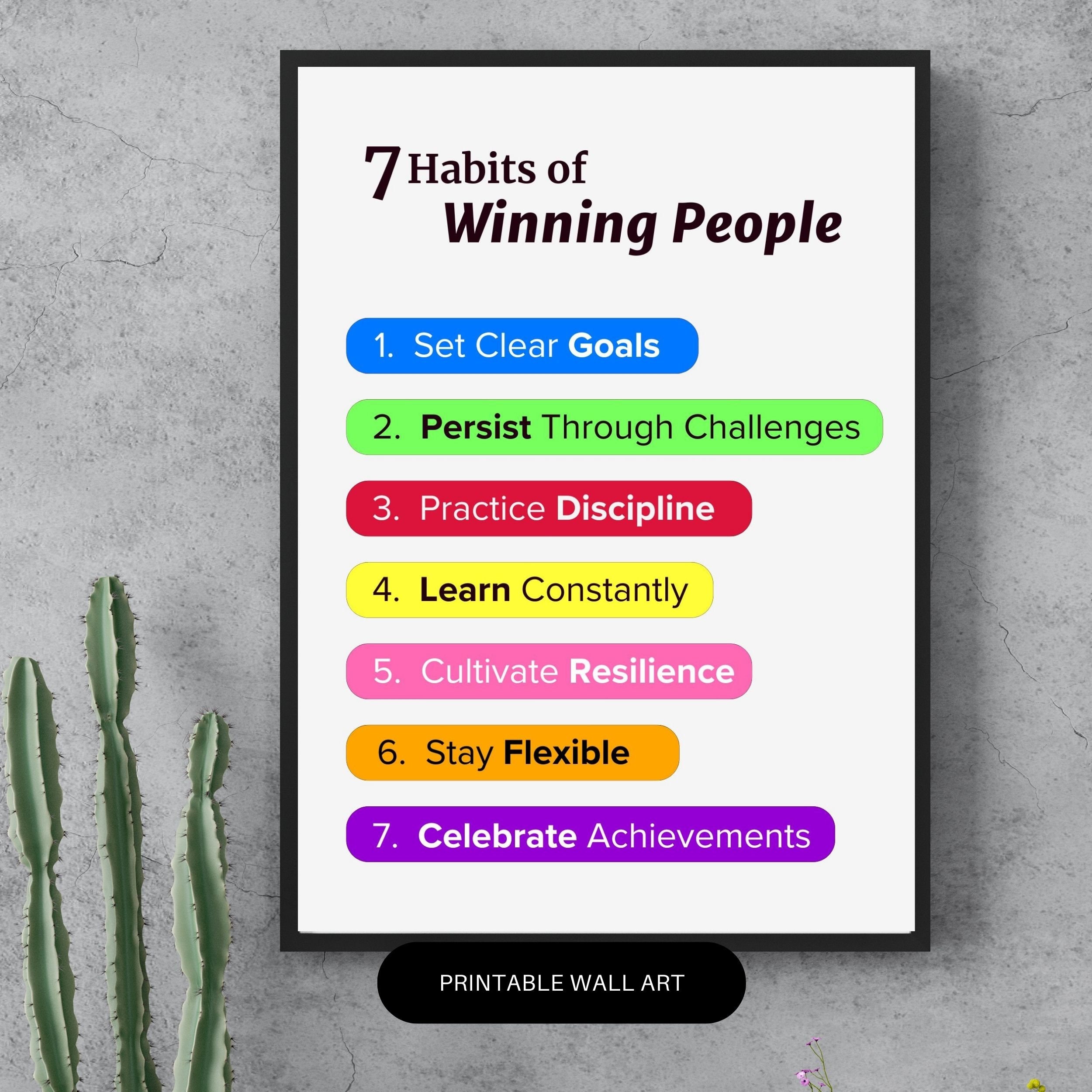 7 Habits of Winning People Print Motivational Poster Printable Wall Art ...