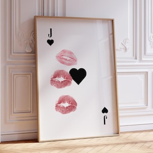 Herz Jack Wand Kunst Moderne Lippen Druck Poster Spielkarte Kunst Trendige Neutrale Dekor minimalistische girly Design Instant Download Wohnung Kunst