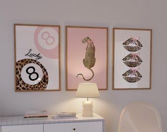 Pink Leopard Print Wall Art Set | Girly Preppy Decor (Digital Download)