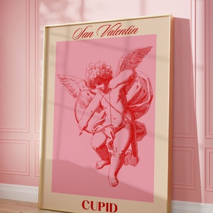 Cupid Poster, Retro Valentinstag druckbare Wandkunst, trendige Retro Wandkunst, Valentinstag Dekor, funky Wandkunst, rosa rote Ästhetik, DIGITAL