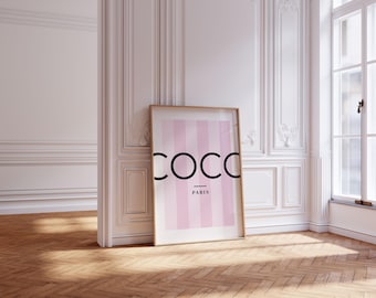Coco Paris Pink Fashion Print, Minimalist Bedroom Decor (Digital Download)
