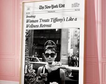 Audrey Hepburn Newspaper Poster: Funny Quote B&W Fashion Print (Digital Download)