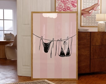 Pink Fashion Wall Art Set: High Heels, Bikini, Lips (Digital Download)