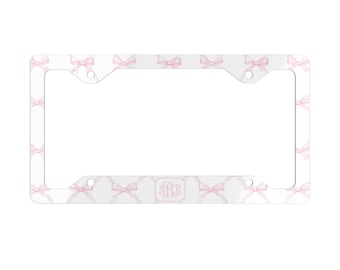 Personalized Monogram License Plate Frame: Pink Bow Car Accessory