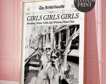 Customizable Newspaper Print: GIRLS Photo Poster, Dorm Decor (Digital Download)