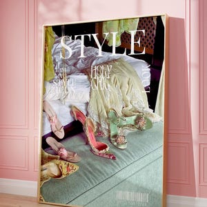 STYLE Fashion Magazine Cover Aesthetic Wall Art, Vintage Shoe Collage Print, Feminine Chic Bedroom Decor, Trendy Girly Art, GirlinPinkPrints