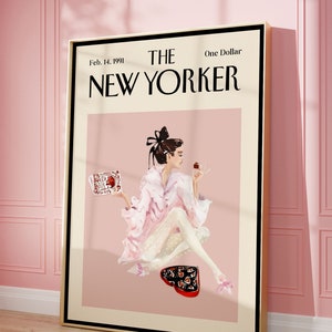 The New Yorker Magazine Cover Poster, Retro Print, Valentines Poster, Trendy Wall Art, Watercolor Wall Art, Coquette Room Decor, DIGITAL