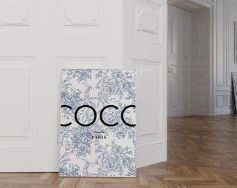 COCO Paris Blue Toile French Fashion Art Print (Digital Download)