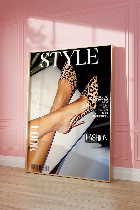 Vogue Print Retro Magazine Wall Art Dior Heels Leopard Luxury High Fashion Print Trendy Vintage Aesthetic Print Designer Bedroom Art Digital