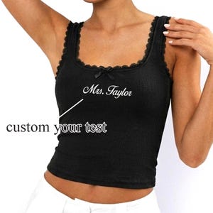 Custom Embroidered Lace Tank Top, Personalized Summer Basic Top, Ribbed Camisole Women, Bridal Gift, Bridesmaid Gift, Cute Layering Tank