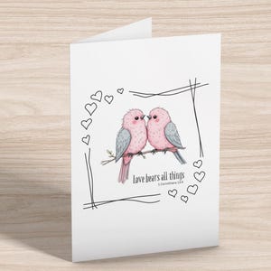 Tarjeta de felicitación cristiana, El amor lo soporta todo, Tarjeta de aniversario, Tarjeta encantadora, Tarjeta de aliento, Regalo para ella