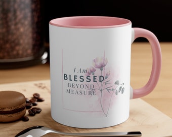 Blessed Beyond Measure Christian Mug with Bible Verse Accent Coffee Mug, 11oz