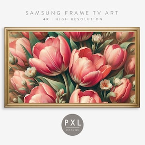 Samsung Frame TV Art Tulips | Frame TV Art Spring Flowers | Floral Frame TV Art | Vintage Oil Painting | Tulip Wallpaper | Tulips