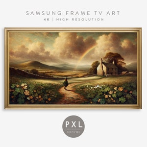Samsung Frame TV Art St Patrick&#39;s Day Shamrocks | Frame TV Art St Patrick&#39;s Day | Irish Countryside Oil Painting Frame TV Art | Leprechaun