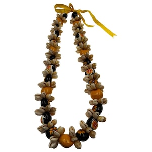 Hawaiian Kukui Nut Brown Shell Choker Necklace - 18" Natural Nut Shell Necklace With Ribbon Tie Closure