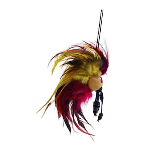 Hawaiian Warrior Ikika Helmet Ornament - SMALL SIZE - Pink/Yellow Feathers