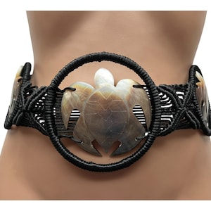 Mother of Pearl Shell Belt - Carved Turtles - LARGE SIZE