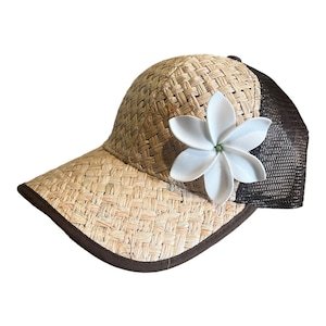Hawaiian Style Lauhala Trucker Cap With Flower