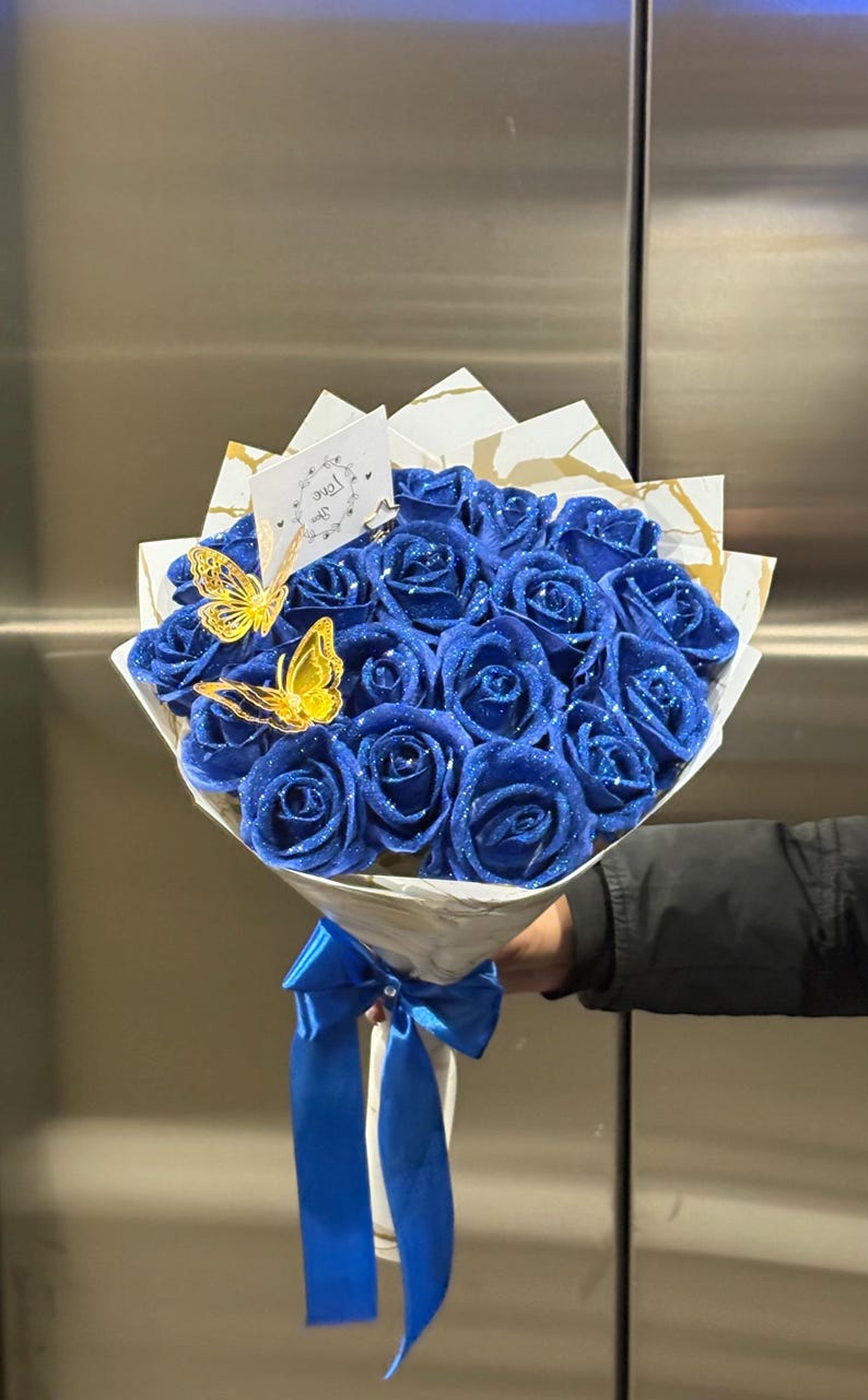 Blue Sparkle Roses Blue Glitter Rose Bouquet - Etsy